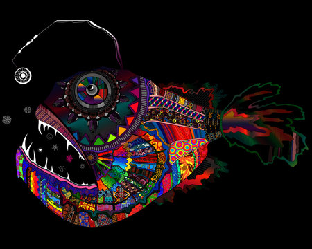 Colorful rainbow palette deep abyssal angler fish lophius piscatorius