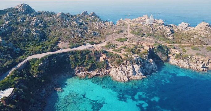 Aerial View of Santa Teresa Gallura in North Sardinia, Italy with awesome turqouise water