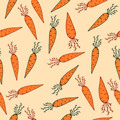 Cute seamless pattern.Carrot with the inscription on a beautiful background. Vegetarian. Elements for your design.