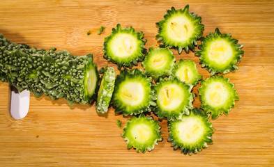 A green beautiful bitter gourd with good texture