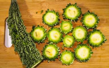 A green beautiful bitter gourd with good texture