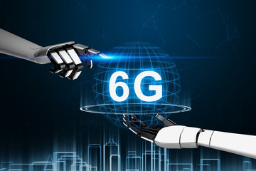 concept of future technology 6G network wireless systems and internet of things.3d rendering