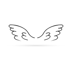 Doodle wings icon. Bird or angel symbol. Kids hand drawing art line. Vector illustration