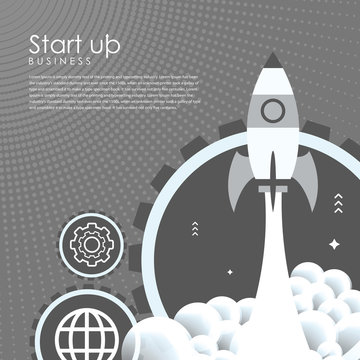 Web start up banner with black and white flat style