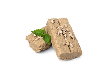 Sunflower halva isolated on white background.