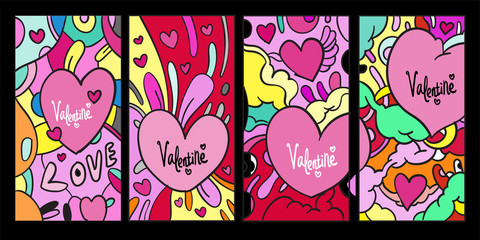 Fototapeta premium Vector doodle illustration valentine greeting card for social media story background