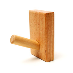 Wooden abstract wall hook isolated on white background