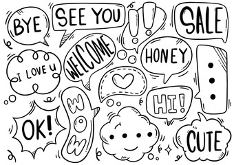 0011 hand drawn background Set of cute speech bubble eith text in doodle style