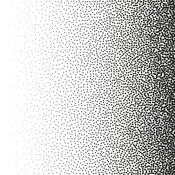 Background of very small dissolving points, noise, gradient. The Stipple grunge. Vector object with the ability to overlay. Isolated background.