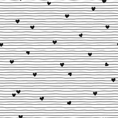 Vector seamless pattern with doodle horizontal stripes and tiny hearts. Stripy background. Valentines Day design idea.