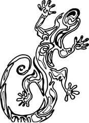 Illustration of a lizard with an ornament inside. Ancient reptile.