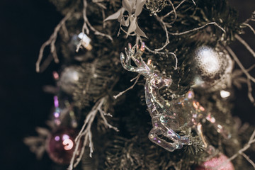 Christmas decoration on black background. Holidays, new year, design elements concept