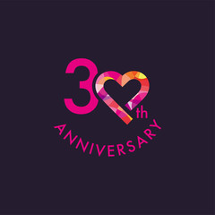 30th, Heart anniversary logo design template