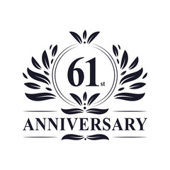 61 years Anniversary logo, luxurious 61st Anniversary design celebration.