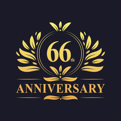 66th Anniversary logo, luxurious golden color 66 years Anniversary logo design celebration.