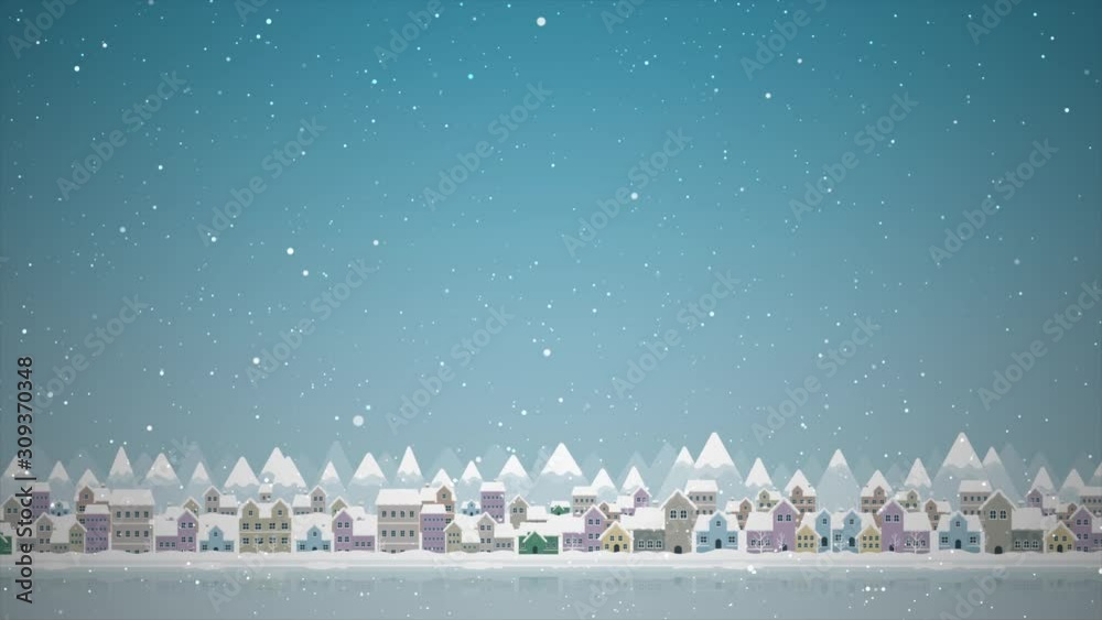 Poster abstract background cartoon animation city and snowflake particle snow element and lighting effect a