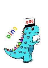 cute dinosaur with a  jab in the hands.  illustration.