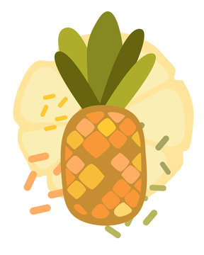 Vector illustration of pineapple with a slice on a white background. Exotic item for design in flat style
