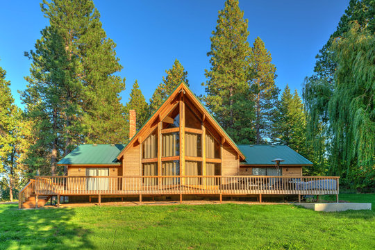 Luxury Cedar cabin home with Large pine tree and pond
