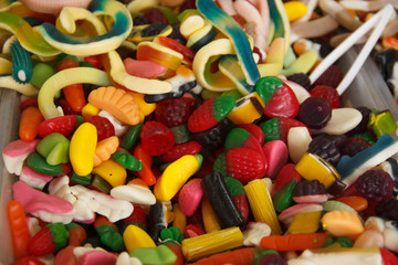 A lot of colorful candy and marmalade