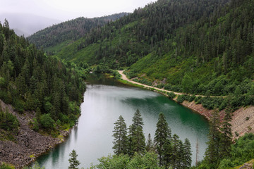 Mountain lake Amut in the taiga hills in the far East of Russia. Khabarovsk territory.