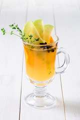 Warm Drink - Mulled White Wine with Spice and Apple Slice