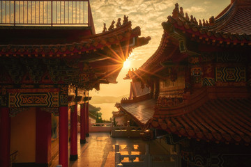 Sunset from the Wen Wu temple at the Sun Moon Lake in Taiwan