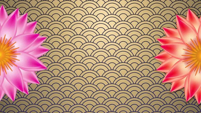 Chinese texture style with Lotus flower ,video animation on golden background.