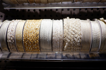 Colourful Ribbon rolls in a store