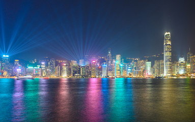 Fototapeta na wymiar Light show at Victoria Harbour Hong Kong .