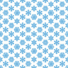 Snowflakes seamless winter pattern. Print for new year wallpapers, christmas card. Blue and white ornament for textiles. Vector illustration.