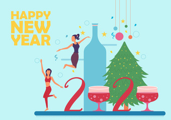 illustration of people celebrating Merry Christmas and Happy New Year 2020 on holiday background
