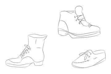 Vector illustration of shoes, line drawing, vector