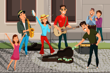 Street band performance flat illustration