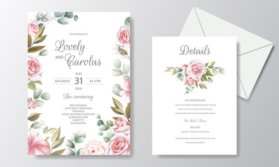 Fototapeta na wymiar Hand Drawn Floral Wedding Invitation Card