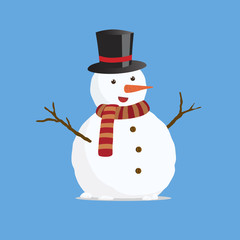 Cute Flat Design Snowman on iSolated White Background