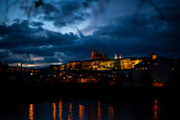 beautiful sunset on vltava river Prague