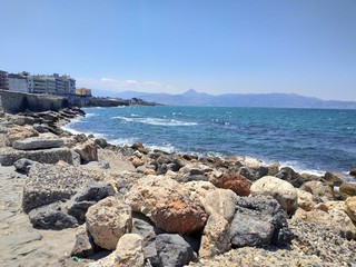 View on the port side of the Heraklion, Greece at summer sun