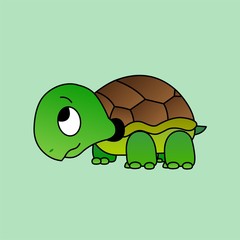Illustration of A Turtle Cartoon, Cute Funny Character, Flat Design
