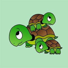 Illustration of 3 Turtle Cartoon, Cute Funny Character, Flat Design