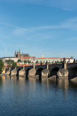 Obraz premium Panoramic view of Prague Castle, St. Vitus Cathedral and Charles Bridge in Prague