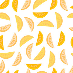 Vector seamless pattern with ginger citrus slices on a white background. For design packaging, textile, background, design postcards and posters.