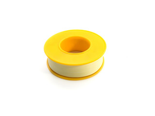 Insulating tape isolated on a white background. Yellow airtight tape for construction. Material for construction. Tape for insulation, sealing.
