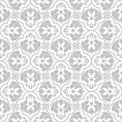 Flower geometric pattern. Seamless vector background. White and grey ornament.