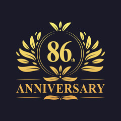 Obraz premium 86th Anniversary logo, luxurious golden color 86 years Anniversary logo design celebration.