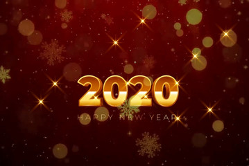 Text 2020 HAPPY NEW YEAR with red sparkle on black background.