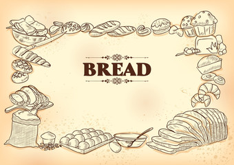 illustration of template of different types of Bread and Loafs for menu background design of Hotel or restaurant