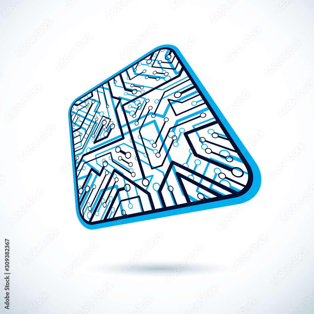 Poster vector microchip design, cpu. information communication technology element, circuit board in square 
