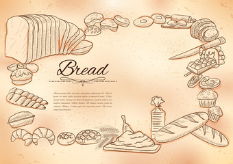 illustration of template of different types of Bread and Loafs for menu background design of Hotel or restaurant