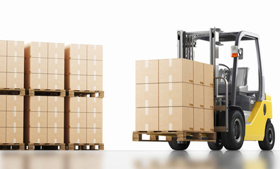 Business Logistics concept. Global business connection technology. Cardboard boxes. 3d rendering